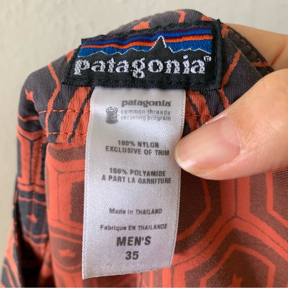 Patagonia Men's Geometric Hexagon Print Water Swim Trunks Orange Tie 35 - Picture 6 of 8